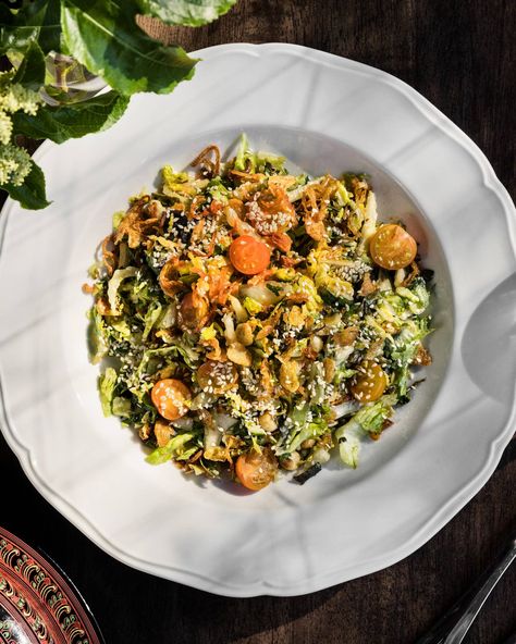 Tea Leaf Salad, Leaf Salad, Burmese Food, Crispy Shallots, Fermented Tea, Ojai California, Vegetarian Cabbage, Napa Cabbage, Large Salad Bowl