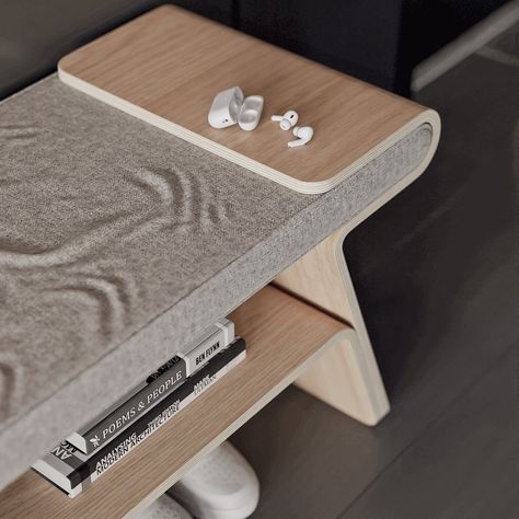 This wooden shoe rack doubles as a bench and a tray for transient bodies and objects - Yanko Design Comfy Bench, Shoe Tray, Wooden Shoe Rack, Hidden Book, Traditional Japanese Architecture, Shoe Rack Bench, Industrial Design Product, Wooden Shoe Racks, Minimal Furniture