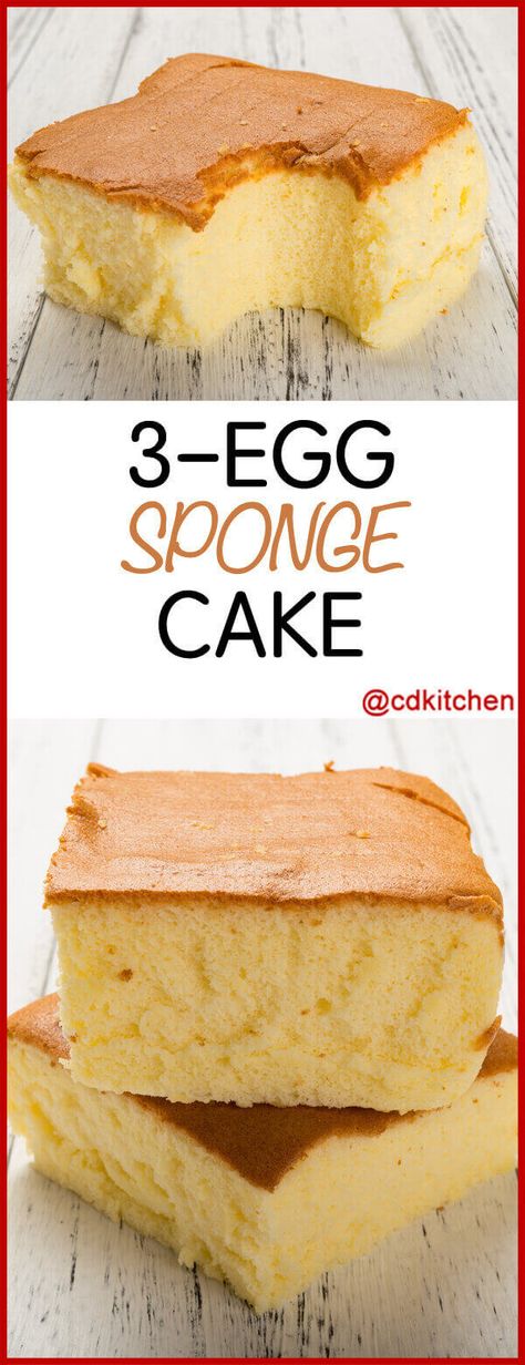 3 Egg Sponge Cake - A light, fluffy sponge cake like this is a perfect canvas for playing with all kinds of dessert topping flavors. | CDKitchen.com Egg Sponge Cake, Resepi Biskut, Sponge Cake Recipe, Resipi Kek, Egg Cake, Sponge Cake Recipes, Kinds Of Desserts, Dessert Toppings, Baileys Irish Cream