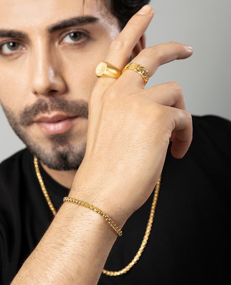 Unify your aesthetic with our 18K Gold Cuban set, where the ring, bracelet, and necklace create a symphony of luxurious allure. Bracelet And Necklace, The Ring, Jewelry Designs, Exclusive Collection, Ring Bracelet, Your Aesthetic, Mens Jewelry, 18k Gold, Jewelry Design