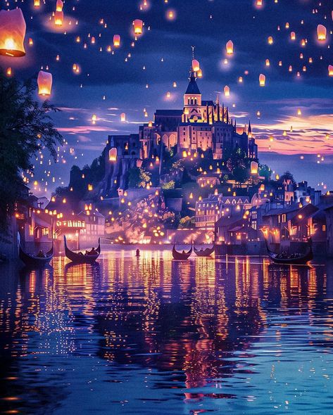 Tangled Lanterns Scene, Lantern Wallpaper, Tangled Lanterns, Tangled Wallpaper, Fantasy Settings, Disney Movie Scenes, Photoshop Creative, My Lovely Friend, Scene Wallpaper