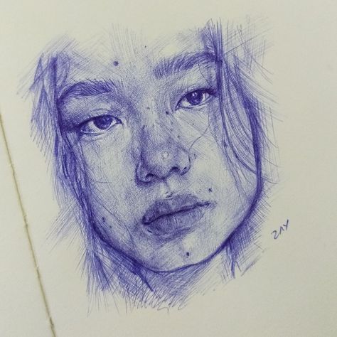 Ballpoint pen sketch, Zayred Pen Drawing Portrait, Ballpoint Pen Sketch, Art Pictures Ideas, Ballpoint Pen Art, Ballpoint Pen Drawing, Drawing Now, Drawing Portrait, Pen Sketch, Bullet Journal Art