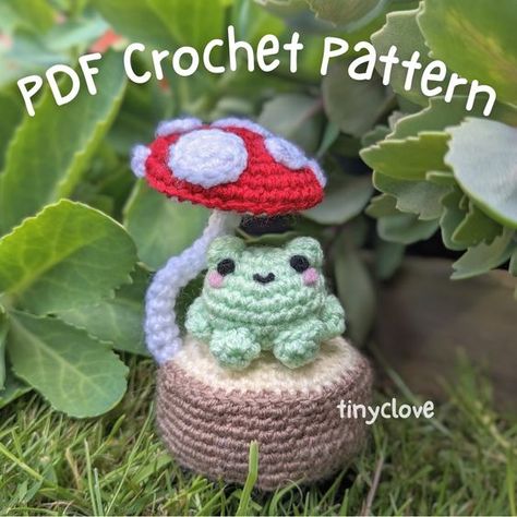 Frog on a Log - PDF Crochet Pattern Crochet toys patterns free amigurumi #crochettoyspatternsfreeamigurumi #crochet #crochettoy #crochetpattern #crochetpatterns 1.693 Mushroom Frog Crochet Pattern, Crochet Frog Stuff, Frog Crochet Blanket, Cottagecore Crochet Pattern, Frog On A Log, Toys Quotes, Frog Crochet Pattern, Crochet Snail, Frog Crochet