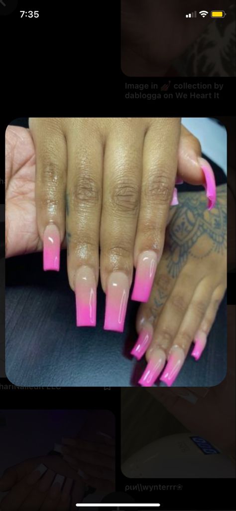 nails Ombre Pink Nails Coffin, Ombre Nails Baddie, Ombre Nails Hot Pink, Hot Pink Ombre Nails, Ombre Pink Nails, Fall Ombre Nails, Nails In Pink, Pink Ombré Nails, Fall Ombre