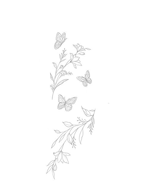 Butterflies And Leaves Tattoo, Leaves And Butterfly Tattoo, Butterfly And Flower Tattoo Stencil, Feminine Tattoo Filler, Flower Tattoos Arm Forearm, Upper Arm Tattoos For Women Simple, Tattoos Stencil For Women, Vine Tattoos On Thigh, Wrap Around Forearm Tattoo Women Stencil