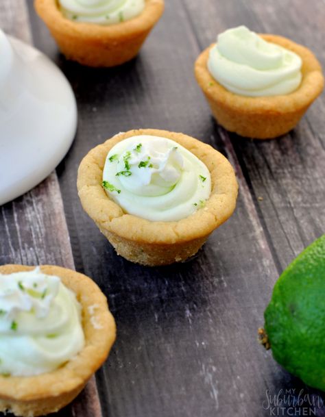 Cookie Cup Recipes, Key Lime Bites, Key Lime Cookie, Bite Sized Desserts, Lime Tartlets, Cherry Pie Filling Recipes, Banana Pudding Cookies, Hot Chocolate Cookies Cups, Cup Recipes