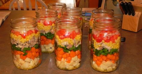 Cooking, Canning, Gardening: Layered Chicken-Vegetable Soup, Canned Chicken And Veg Soup, I Sorry, Chicken Veggie Soup, Pressure Canning Recipes, Layer Chicken, Vegetable Soup With Chicken, Veg Soup, Potty Train, Veggie Soup