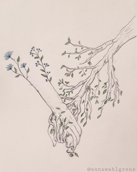 Tree Nature Woods Hand Holding Art Mother Nature Connection Nature Witchy Tattoos, Tattoo Witch Aesthetic, Forest Witch Tattoo, Earthy Drawings, Simple Nature Tattoos, Unique Nature Tattoos, Pagan Tattoo Ideas, Earth Goddess Tattoo, Deathcore Tattoo