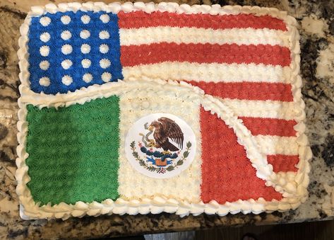 Mexican Flag Enchiladas, Mexico Theme Cake, Mexican Flag Cake, Mexican Flag Birthday Cake, Serape Cake Ideas, Citizenship Party, Mexican American Flag, American Flag Cake, Mexico Shirts