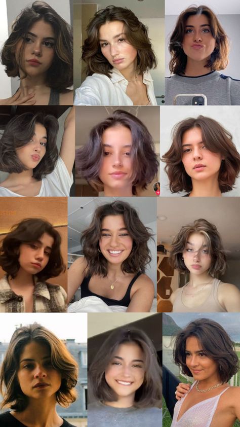 Because it is curly, cut to sholder, and it will shrink to chin lenghth! Chin Length Hair Wavy Curls, Short Hair Styles Middle Part, Chin Length Hair No Bangs, Wavy Short Hair With Layers, Rapunzel Cut Hair, Hairstyles For Broad Shoulders, Short Hair For Diamond Shape Face, Square Face Short Haircut, Julia Roberts Short Hair