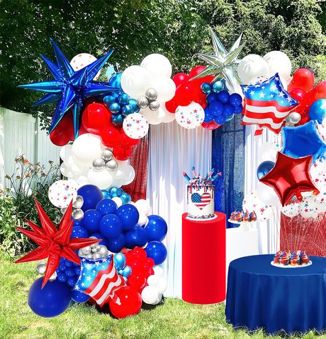 PRICES MAY VARY. Patriotic Balloon Garland Kit: 136 piece patriotic balloon garland kit with red, white, blue starburst star print balloons for July 4th Memorial Day decorations Reliable Color Balloons: 100% real photography using Color Correction Card provides true color of every balloon for a perfect party Safe Premium Material: Made of natural latex, sturdy and durable with thick walls to last long when inflated Easy Assembly: Fills with air or helium, long-lasting up to 72 hours, approximate Independent Day, Memorial Day Decorations, Garland Arch, Arch Kit, Balloon Garland, Star Print, Red White And Blue, Memorial Day, Red White