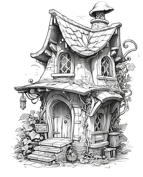 Fairy House Drawing, Drawing Mermaid, Easy Pencil Drawings, Castle Coloring Page, Drawing Heart, Drawing Dragon, Surrealism Drawing, Spooky Castles, Magical Design