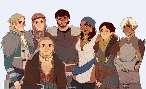 Dragon Age 2 - From left to right: Anders, Aveline, Varric, Hawke, Isabela, Merrill, Fenris Anders Dragon Age, Hawke Dragon Age, Artemis Fowl, Dragon Age 3, Grey Warden, Dragon Age Games, Dragon Age Series, Dragon Age 2, Dragon Age Origins