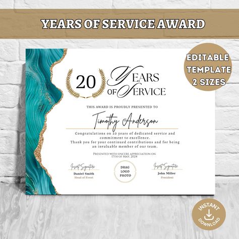 20 Years of Service Award Certificate Template Retirement Award Corporate Gift Work Anniversary Milestone Employee Recognition Awards Retail by AysunArtPrints on Etsy Retirement Certificate, Us Army Retirement Certificate, Employee Certificate Awards, Best Boss Award Certificate, Long Service Award Certificate, Encouragement Printables, Employee Recognition Awards, Awards Certificates Template, Service Awards