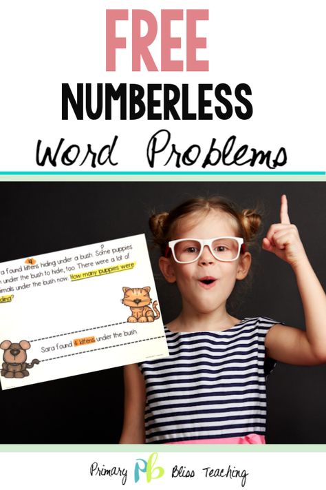 Are you ready to give Numberless Word Problems a try in your first grade classroom? Click here to get your FREE Numberless Word Problem samples and have your students effectively solving word problems in no time! Word Problems 2nd Grade, Numberless Word Problems, Word Problem Strategies, Teaching Word Problems, Elementary Math Lessons, First Grade Freebies, Math Fact Practice, Division Word Problems, First Grade Lessons