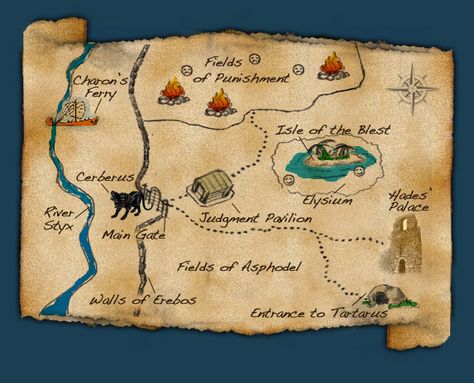 Underworld Map for English Class Underworld Map, Underworld Greek Mythology, Greek Underworld, Ancient Maps, Kane Chronicles, The Underworld, The Heroes Of Olympus, Percy Jackson Fandom, World Crafts