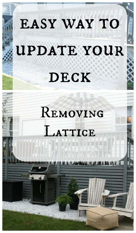 Easy way to update your deck- Removing the Lattice Options Other Than Lattice For Deck, Horizontal Slats Under Deck, Replacing Lattice Under Porch, Hiding Under Deck Area, Back Deck Inspiration, Horizontal Deck Skirting, Deck Skirts, Prairie Yard, Lattice Deck