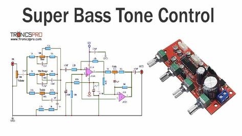 Bass Tone Control Circuit Diagram using LM324 Opamp Tone Control Circuit Diagram, Learn Electronics, Amplifier Circuit Diagram, Circuit Bending, Mixer Audio, Hifi Amplifier, Subwoofer Box Design, Diy Amplifier, Electronic Circuit Design