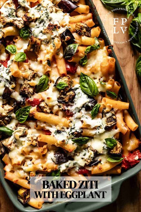 Learn how to make this easy roasted eggplant baked ziti recipe. Pasta Tomato Sauce, Pasta Tomato, Recipe For Happiness, Vegetarian Pasta Dishes, Ziti Pasta, Baked Ziti Recipe, Eggplant Recipe, Tomato Basil Sauce, Roasted Eggplant