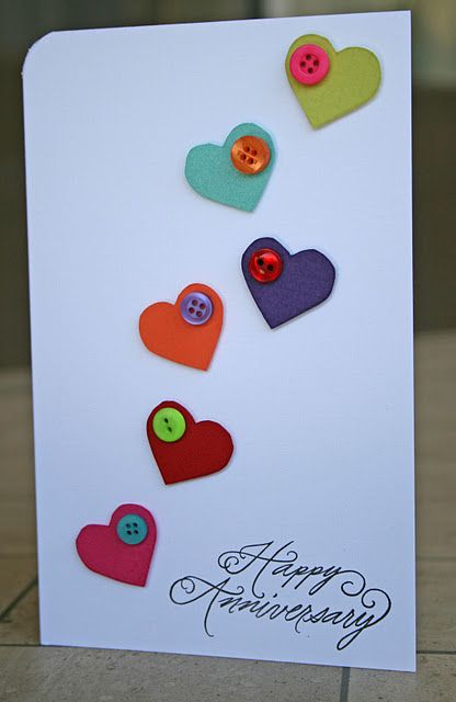 heart and button card anniversary card Card With Buttons, Ge Bort, Wedding Anniversary Cards, Button Cards, Button Crafts, E Card, Alam Semula Jadi, Creative Cards, Paper Cards