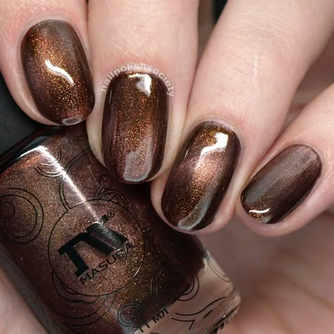 Nail Polish Society>> Masura Magnetic Polish Swatches and Review Nails Amber Color, Brown Nail Polish Colors, Fall Pedi, Copper Nails Designs, Nail Art Designs For Beginners, Trendy Nail Polish, Bronze Nails, Magnetic Polish, Easy Nail Art Designs