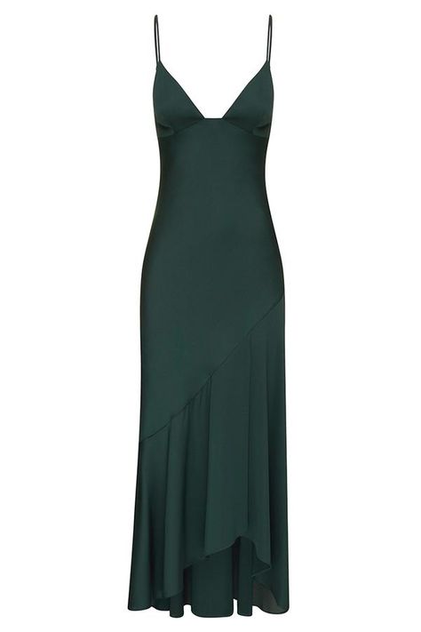 Dark Green Outfits, Dark Green Silk Dress, Shona Joy Bridesmaid, Green Emerald Dress, Emerald Green Formal Dress, Bias Slip Dress, Emerald Cocktail, Green Silk Dress, Wedding Edit