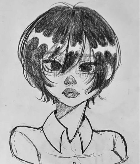 Short Bob Drawing, Cute Short Hairstyles Drawing, Short Messy Hair Drawing, Drawing Hair Short, Pixie Cut Drawing, Cute Art Styles Sketch, Hairstyles For Short Hair Drawing, Rengoku Fanart, Drawing Tutorial Step By Step