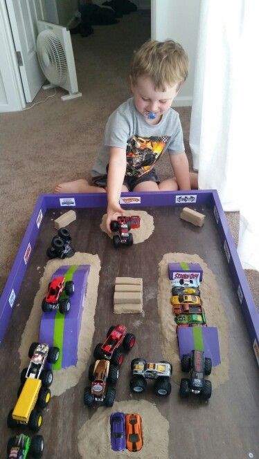 Monster Jam Room Ideas, Diy Monster Truck Arena, Monster Jam Room, Monster Jam Bedroom, Monster Truck Bedroom Ideas, Monster Jam Party Decorations, Monster Jam Arena, Monster Truck Arena, Monster Jam Birthday Party Ideas