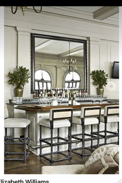 South Shore Decorating, Winter Whites, Neutral Room, Home Bar Designs, Mirror On The Wall, Bar Room, Decoration Inspiration, South Shore, A Living Room