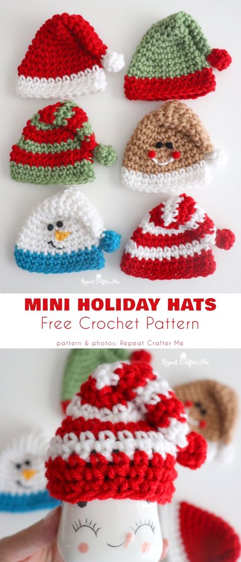 Tiny Christmas Decor Free Crochet Patterns Your Crochet Tiny Santa Hat Crochet Pattern, Amigurumi For Christmas, Crochet Santa Hat, Holiday Crochet Patterns, Crochet Christmas Hats, Crochet Christmas Ornaments Free, Crochet Holiday, Crochet Ornament Patterns, Christmas Crochet Patterns Free