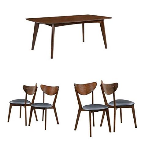 5 Piece Mid Century Modern Dining Table and 4-Chair Set in Dark Walnut Mid Century Modern Dining Table, Midcentury Modern Dining Table, Round Dining Table Modern, Round Dining Table Sets, Kitchen Table Wood, Leather Dining Room Chairs, Trestle Dining Tables, Dining Furniture Sets, Mid Century Modern Dining