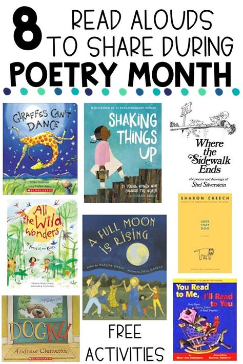 Teachers, click today to see these must read poetry read aloud books to share with your students during any poetry unit or during April for National Poetry Month. Nonfiction poem books, novels & picture books all made the list of these poetry read aloud books. Your 3rd, 4th, and 5th grade students will love to hear these books. Grab free poetry printables to use with each of the books that are included. Where the Sidewalk Ends, Love that Dog, Dogku and Shaking Things Up are just a few included. Poetry For 3rd Grade, Poetry Unit Grade 3, Poems For 3rd Grade, Poetry 3rd Grade, 3rd Grade Poetry, Poetry Books For Kids, Poem Books, Poetry Workshop, Kid Books