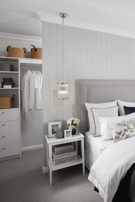 Bedroom Ideas Hamptons Style, Main Bedroom Panelling, Hamptons Main Bedroom, Hamptons Farmhouse Style Bedroom, Hamptons Wardrobe Doors, Hamptons Master Suite, Modern Hamptons Style Bedrooms, Hamptons Style Bedrooms Master Suite, Hamptons Bedroom Master Suite