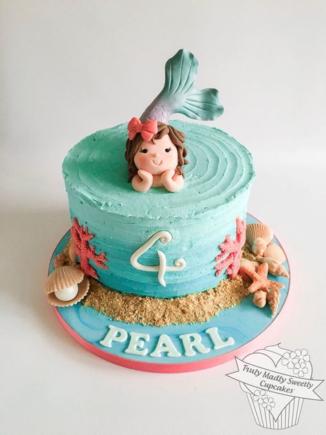 Cake With Cupcakes Display Birthday, Mermaid Mini Cake, Mermaid Doll Cake, Mermaid Cake With Doll, Sea Shell Cake Idea, Purrmaid Cake, 2tier Mermaid Theme Cake, Rapunzel Birthday Cake, Dino Birthday Cake