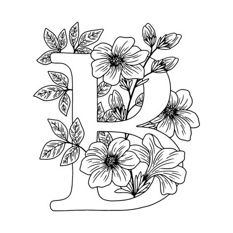 Check out this awesome 'Floral+letter+B' design on @TeePublic! Print Handwriting, Abc Print, Abc Coloring Pages, Monogram Stickers, Embroidery Alphabet, Embroidery Template, Alphabet Coloring Pages, 자수 디자인, Embroidery Patterns Free