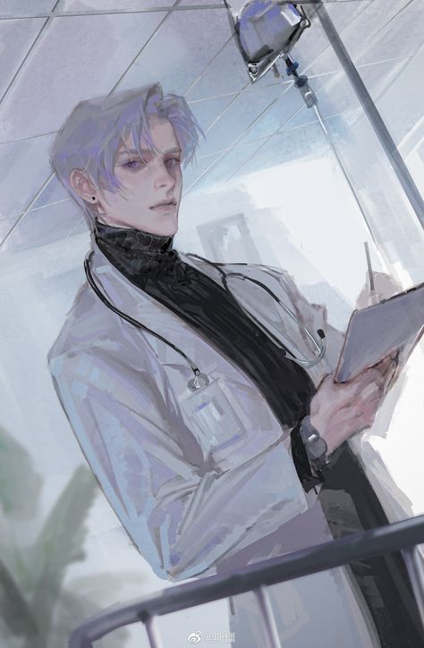 Scientist Art Anime, Scientist Man Aesthetic, Doctor Poses Drawing, Anime Doctor Guy, Doctor Reference Pose, Hospital Art Drawing, Male Scientist Art, Male Doctor Character Design, Male Doctor Drawing