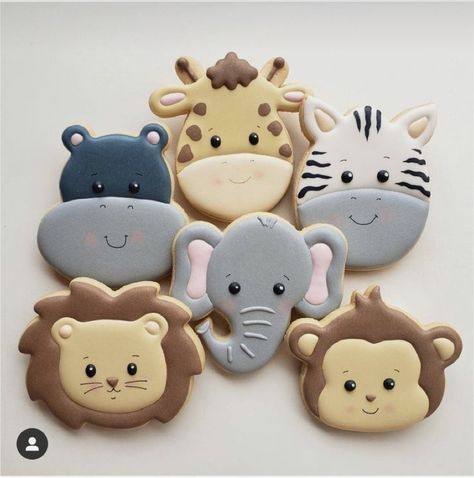 Animal Baby Shower Cake, Panda Cookies, Safari Cookies, Elephant Cookies, Lion King Baby Shower, Baby Shower Cakes Girl, Zoo Birthday, Fondant Cupcake Toppers, Edible Creations