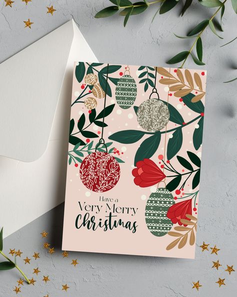 This digitally designed card brings the fun this Christmas. With a mix of seasonal foliage and festive favourite wording, it's sure to put a smile on a loved one's face this Christmas. D E T A I L S - A5 printed Christmas card, printed on 280gm2 tru card - Left blank inside for your own message - Comes with true white envelope - Single product, available to buy as a multipack - Colours include blush tones, festive greens, berry red mix and pops of white Follow us on social media! @withlove.el Christmas Thank You Cards, Christmas Cards Design Graphics, Christmas Card Design Ideas, Brrr Basket, Teacher Christmas Card, Pretty Christmas Cards, Typography Christmas Card, Homemade Christmas Card, Christmas Card For Teacher