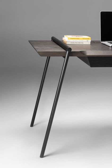 Modern Writing Desk, Desk Modern Design, Wood And Black Metal, Bedroom Furniture Layout, Furniture Design Sketches, Writing Desk Modern, Office Table Design, Wood And Black, Creative Furniture