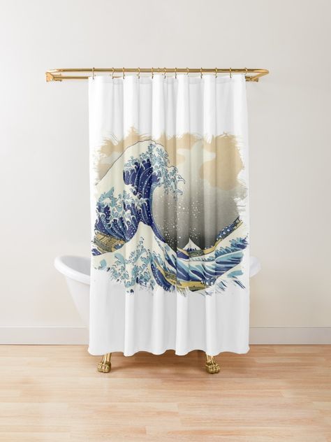 One Piece Shower, Japanese Bathroom, Japanese Bath, Cool Shower Curtains, The Great Wave, Waves Wallpaper, Custom Shower Curtains, Great Wave Off Kanagawa, Ocean Scenes