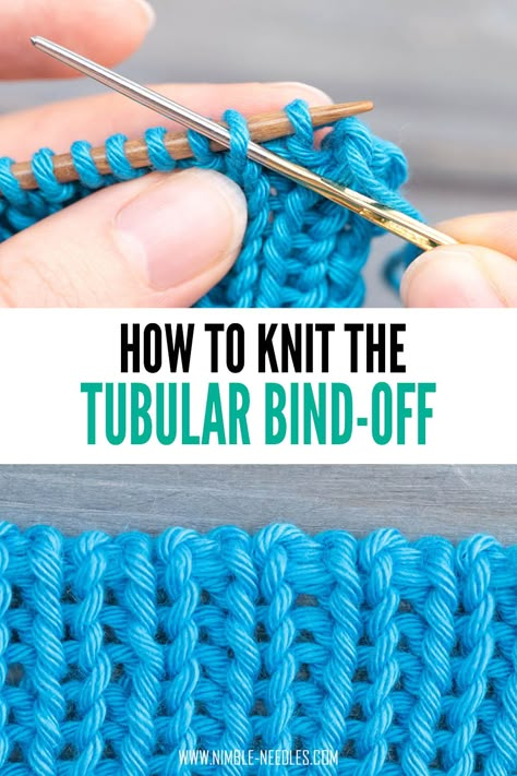 How to knit the tubular bind-off. Step-by-step instructions (including a video) for this super stretchy bind-off method for ribbing. Tubular Cast Off Knitting, Knitting Cast Off Methods, Tubular Bind Off Knitting, Knitting Bind Off Methods, Knit Bind Off, Tubular Bind Off, Crocheting Techniques, Casting Off Knitting, Bind Off Knitting