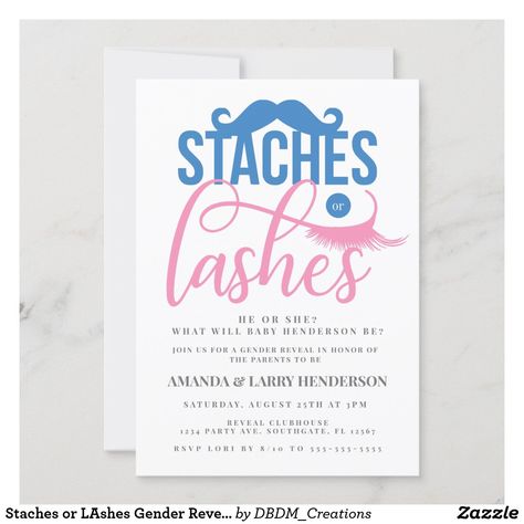 Lashes Or Staches Gender Reveal, Gender Reveal Invitation Ideas, Staches Or Lashes Gender Reveal, Lashes Or Staches, Staches Or Lashes, Gender Reveal Party Food, Bee Gender Reveal, Gender Reveal Themes, Gender Reveal Party Invitations