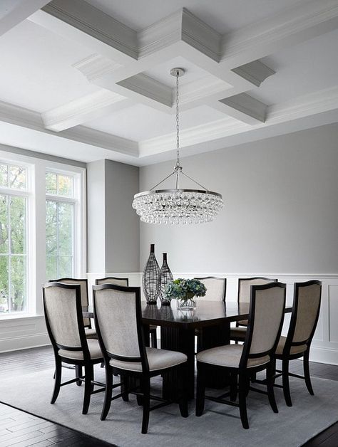 Grey Dining Room, Dining Room Ceiling, Beautiful Dining Rooms, Luxury Dining Room, Room Ceiling, Large Dining Room, Living Room Ceiling, Luxury Dining, Coffered Ceiling