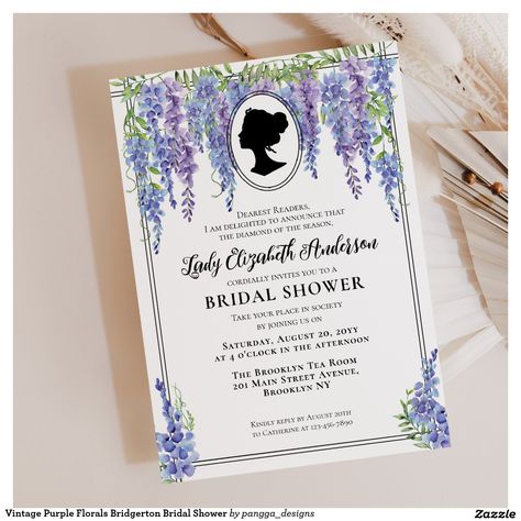 Bridal Shower Tea Party Theme, Bridgerton Theme, Bridal Shower Floral, Tea Bridal Shower Invitations, Purple Bridal Shower, Bridal Shower Inspo, Wedding Shower Themes, Tea Party Invitations, Unique Bridal Shower