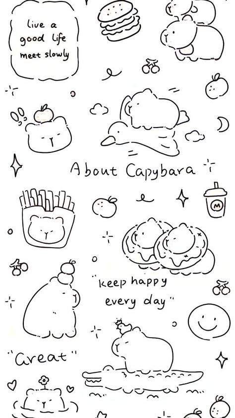 Capybara Drawing Art, Black And White Doodles Aesthetic, Capybara Drawing, Drawing Superheroes, Cute Easy Doodles, Being A Woman, Minimalist Tattoos, Easy Doodle Art, The Savior