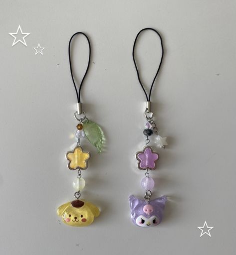 Kuromi Phone Charm, Pompompurin Bracelet, Sanrio Phone Charm, Keychain Beads Diy, Pompompurin Keychain, Sanrio Charms, Cute Phone Charms, Kuromi Keychain, Keychain Beads