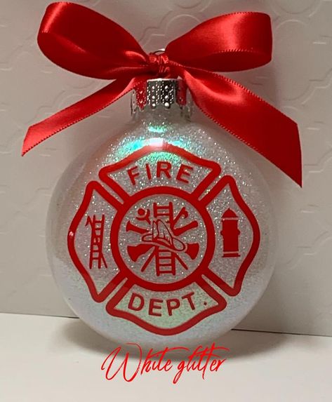 Fireman Firefighter first responder 1st responder | Etsy Vinyl Christmas Ornaments, Vinyl Ornaments, Cricut Ornaments, Cricut Christmas Ideas, Custom Dog Ornament, Diy Christmas Ornaments Easy, 12 December, Christmas Ornaments Homemade, Christmas Ornament Crafts