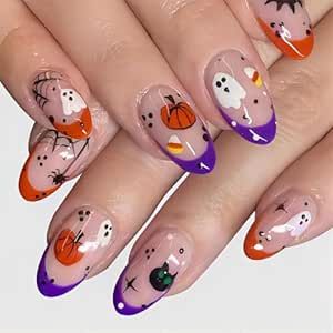 Fake Acrylic Nails, Fake Nail Tips, Halloween Nails Easy, Halloween Press On Nails, Glitter Pumpkins, Nails Halloween, Kawaii Nails, Halloween Nail, Ghost Pumpkin