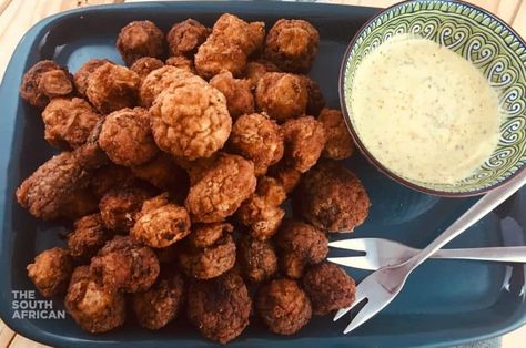 Crumbed Mushrooms Recipe, Mushroom Cobbler, Crumbed Mushrooms, Peppermint Crisp Tart, Banana Curry, Pork Casserole, Crunchy Snacks, Pork Sausages, Springbok Rugby