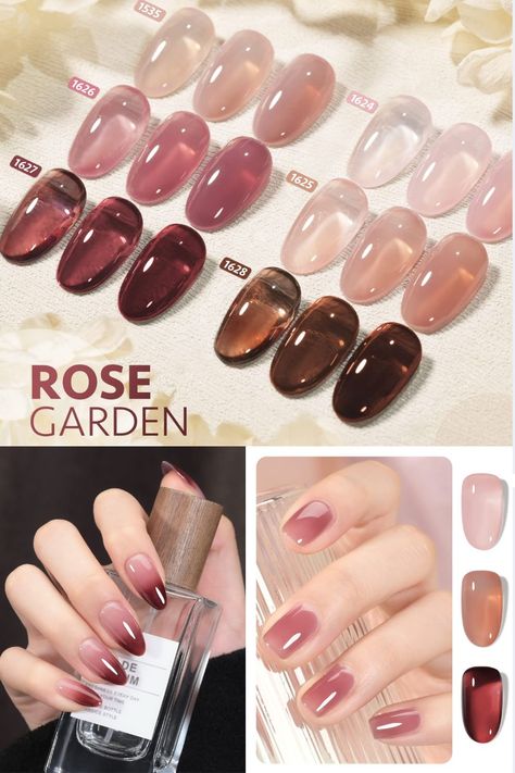 Jelly Rose Nails, Transparent Color Nails, Jelly Nail Extensions, Transparent Jelly Nails, Gaoy Gel Nail Polish, Jelly Nail Colors, Rose Jelly Nails, Sheer Nails Gel, Jelly Brown Nails